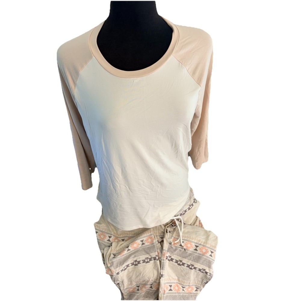 Banana Republic Pajamas Lounge Set Medium Wide Leg Stretch Pants Pink Aztec